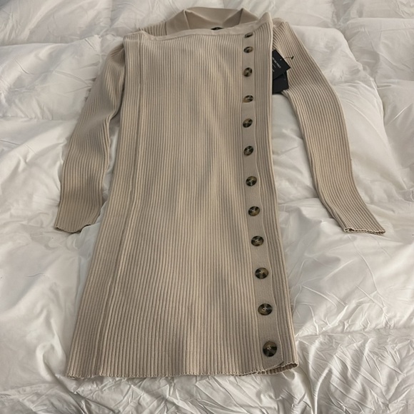 Lulus Double The Sweetness Beige Ribbed Collared Two-piece Midi Dress - Size M - Picture 5 of 5